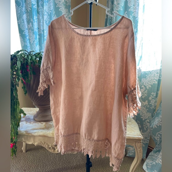 White Eyelet Embroidered Italian Linen Tunic Top